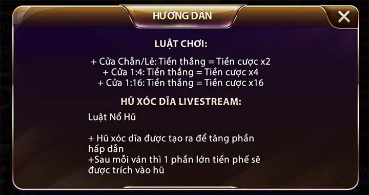 Luật chơi xóc đĩa livestream Zowin